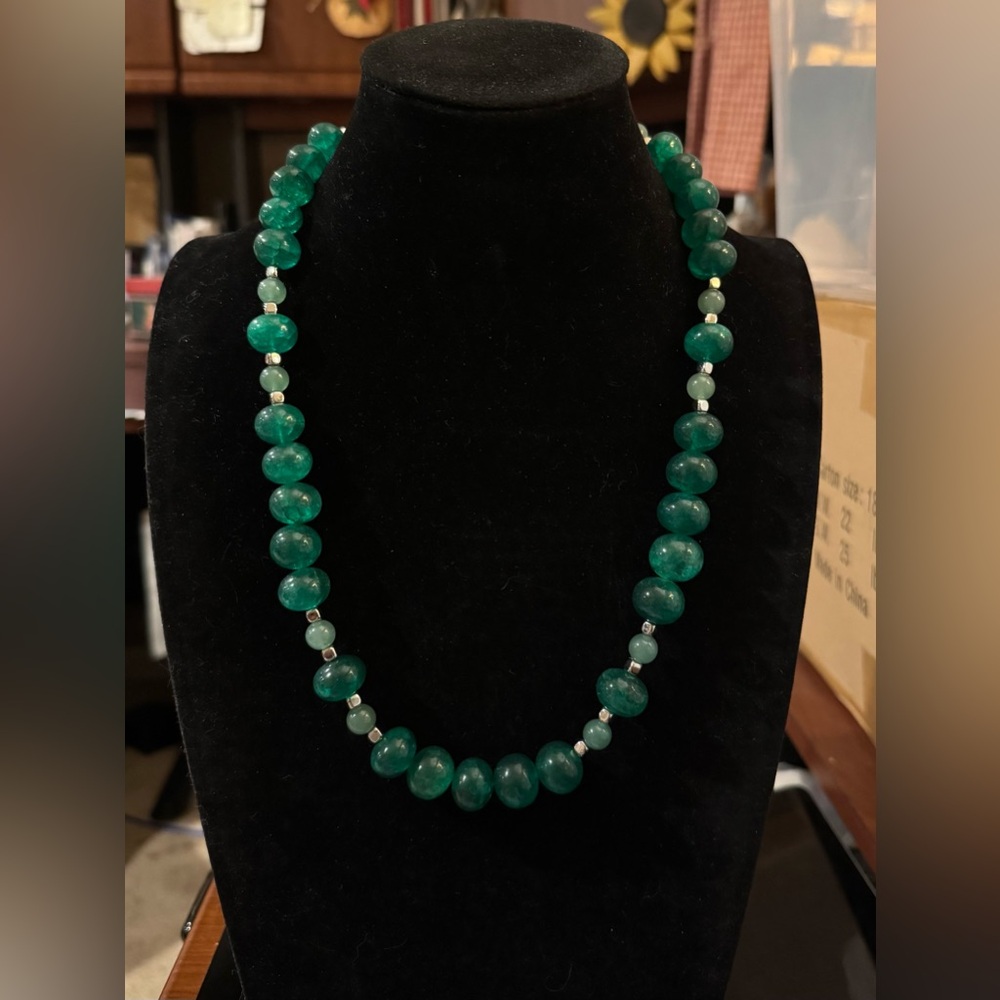 Green Emerald Aventurine Jade  Beaded Necklace Chunky
